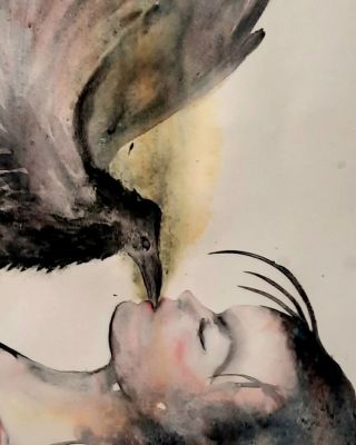 Contact - makers - Hellen Abma - kunstwerk volgel voedt vrouw